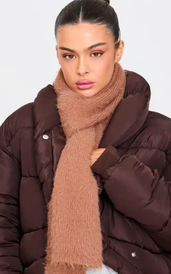 Chocolate Eyelash Knit Rib Scarf
