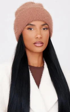 Chocolate Eyelash Knit Rib Beanie