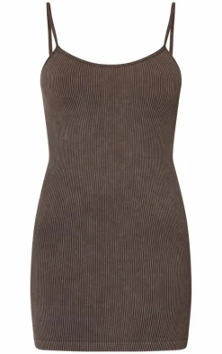 Chocolate Faded Snatched Rib Strappy Bodycon Dress