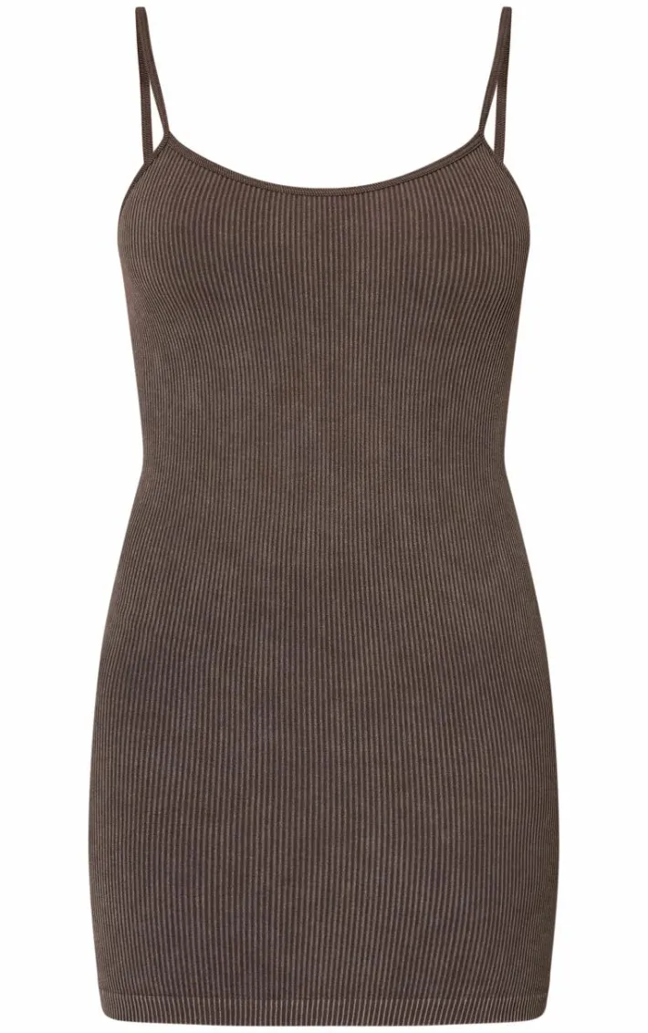 Chocolate Faded Snatched Rib Strappy Bodycon Dress
