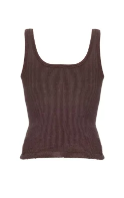 Chocolate Faded Snatched Rib Scoop Neck Vest Top