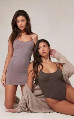 Chocolate Faded Snatched Rib Strappy Bodysuit