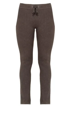 Chocolate Faded Snatched Rib Tie Waist Skinny Flared Pants
