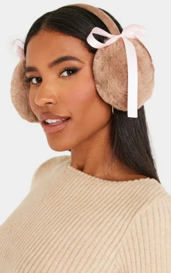 Chocolate Faux Fur Bow Detail Ear Muffs