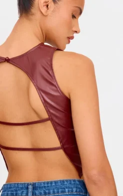 Chocolate Faux Leather Back Strap Crop Top