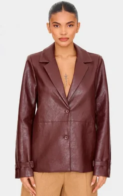Chocolate Faux Leather Blazer