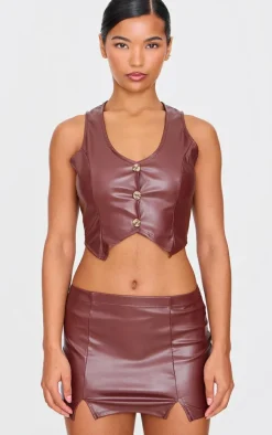 Chocolate Faux Leather Cropped Vest