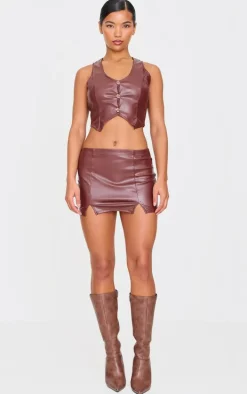 Chocolate Faux Leather Cropped Vest