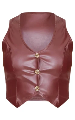 Chocolate Faux Leather Cropped Vest