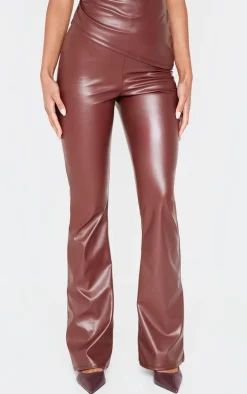 Chocolate Faux Leather High Waisted Flares