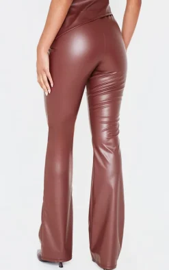 Chocolate Faux Leather High Waisted Flares