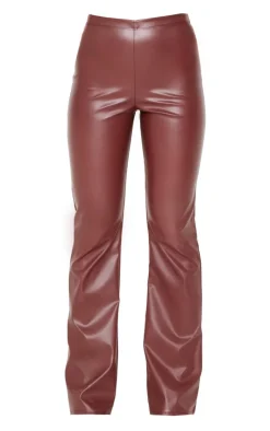 Chocolate Faux Leather High Waisted Flares