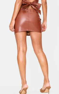 Chocolate Faux Leather Low Rise Mini Skirt
