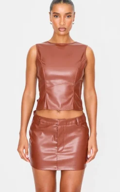 Chocolate Faux Leather Low Rise Mini Skirt