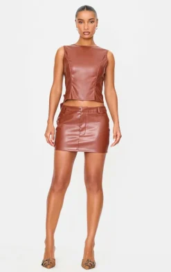 Chocolate Faux Leather Open Back Long Top