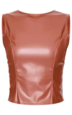 Chocolate Faux Leather Open Back Long Top