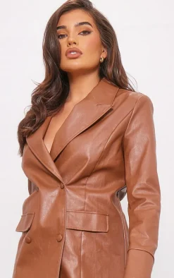 Chocolate Faux Leather Oversized Blazer Dress