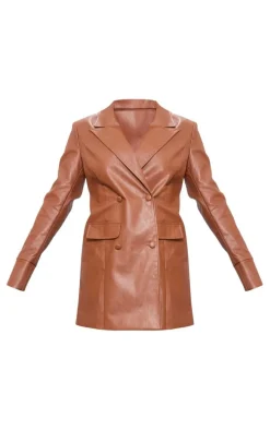 Chocolate Faux Leather Oversized Blazer Dress