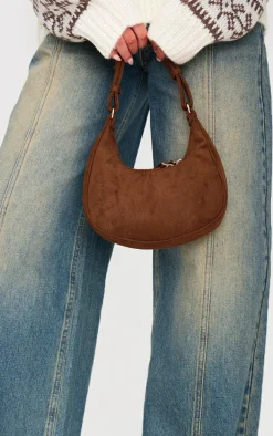 Chocolate Faux Suede Mini Double Zip Circle Grab Bag