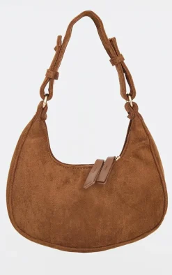 Chocolate Faux Suede Mini Double Zip Circle Grab Bag
