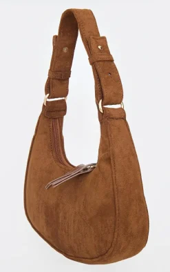 Chocolate Faux Suede Mini Double Zip Circle Grab Bag