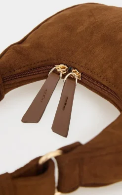 Chocolate Faux Suede Mini Double Zip Circle Grab Bag