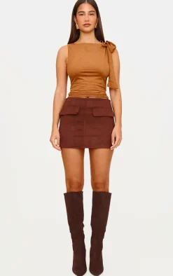 Chocolate Faux Suede Pocket Front Mini Skirt