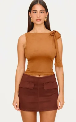 Chocolate Faux Suede Pocket Front Mini Skirt