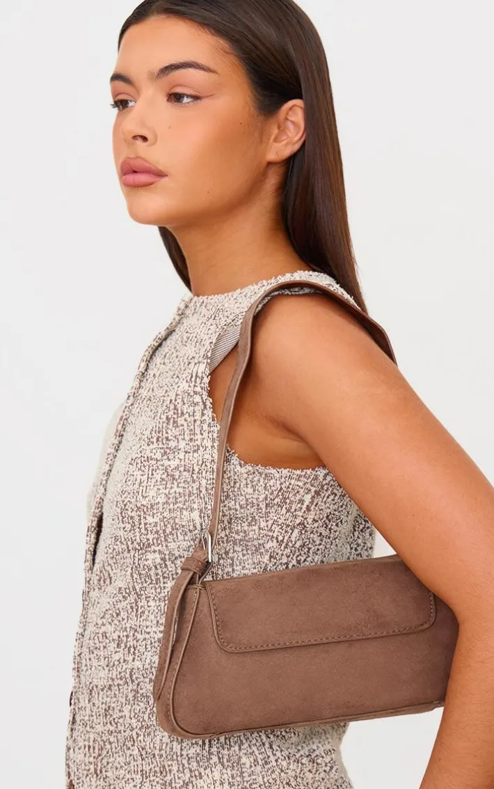 Chocolate Faux Suede Trapeze Shoulder Bag
