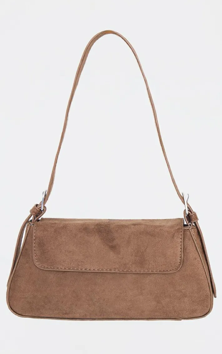 Chocolate Faux Suede Trapeze Shoulder Bag