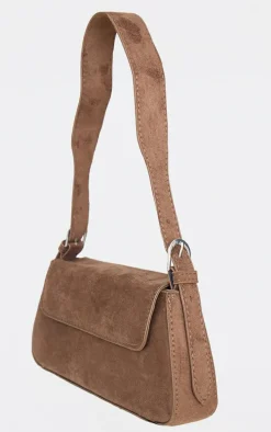 Chocolate Faux Suede Trapeze Shoulder Bag