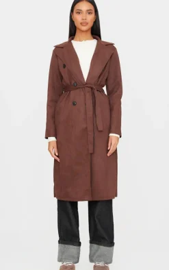 Chocolate Faux Suede Trench Coat
