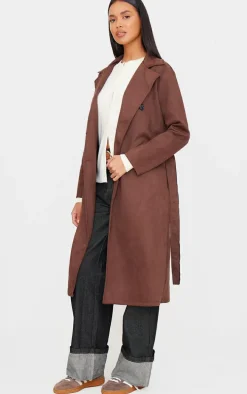 Chocolate Faux Suede Trench Coat