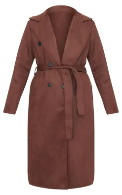 Chocolate Faux Suede Trench Coat