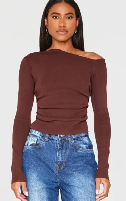Chocolate Fine Knit Asymmetric Top