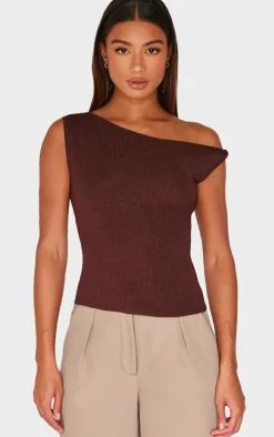 Chocolate Fine Knit Twist Neck Vest Top