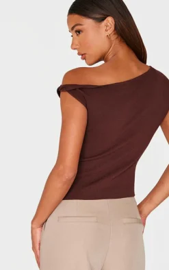 Chocolate Fine Knit Twist Neck Vest Top