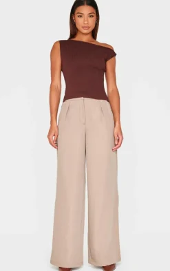 Chocolate Fine Knit Twist Neck Vest Top