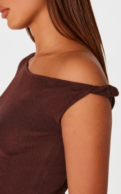 Chocolate Fine Knit Twist Neck Vest Top