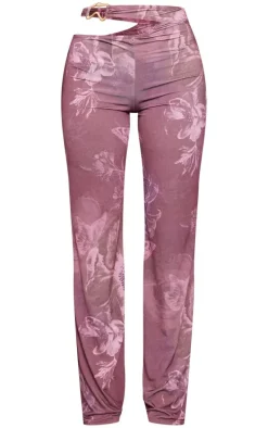 Chocolate Floral Slinky Cut Out Wide Leg Pants