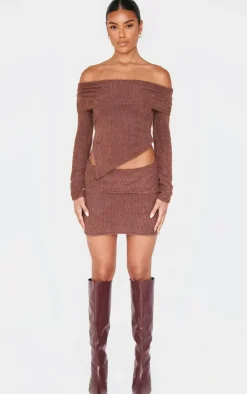 Chocolate Fluffy Fold Over Mini Skirt