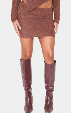 Chocolate Fluffy Fold Over Mini Skirt