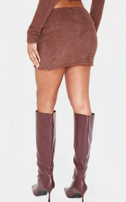Chocolate Fluffy Fold Over Mini Skirt