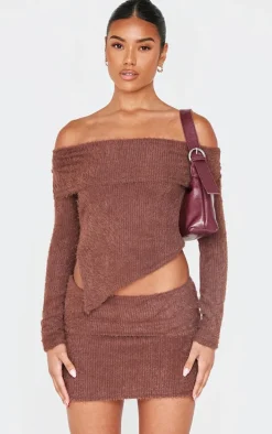 Chocolate Fluffy Fold Over Mini Skirt