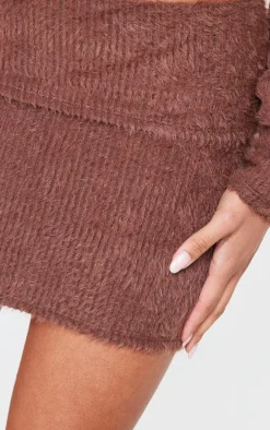 Chocolate Fluffy Fold Over Mini Skirt