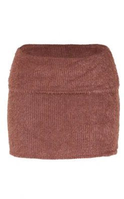 Chocolate Fluffy Fold Over Mini Skirt