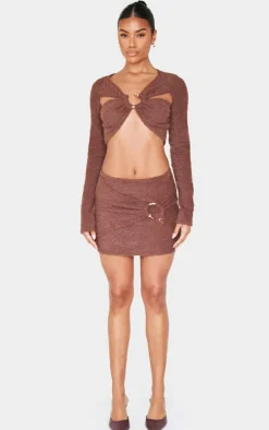 Chocolate Fluffy Textured Trim Detail Crop Top