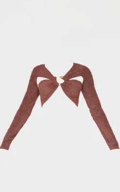 Chocolate Fluffy Textured Trim Detail Crop Top