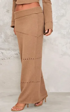 Chocolate Fold Over Knit Maxi Skirt