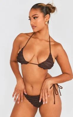Chocolate Frill Texture Tie Side Bikini Bottoms